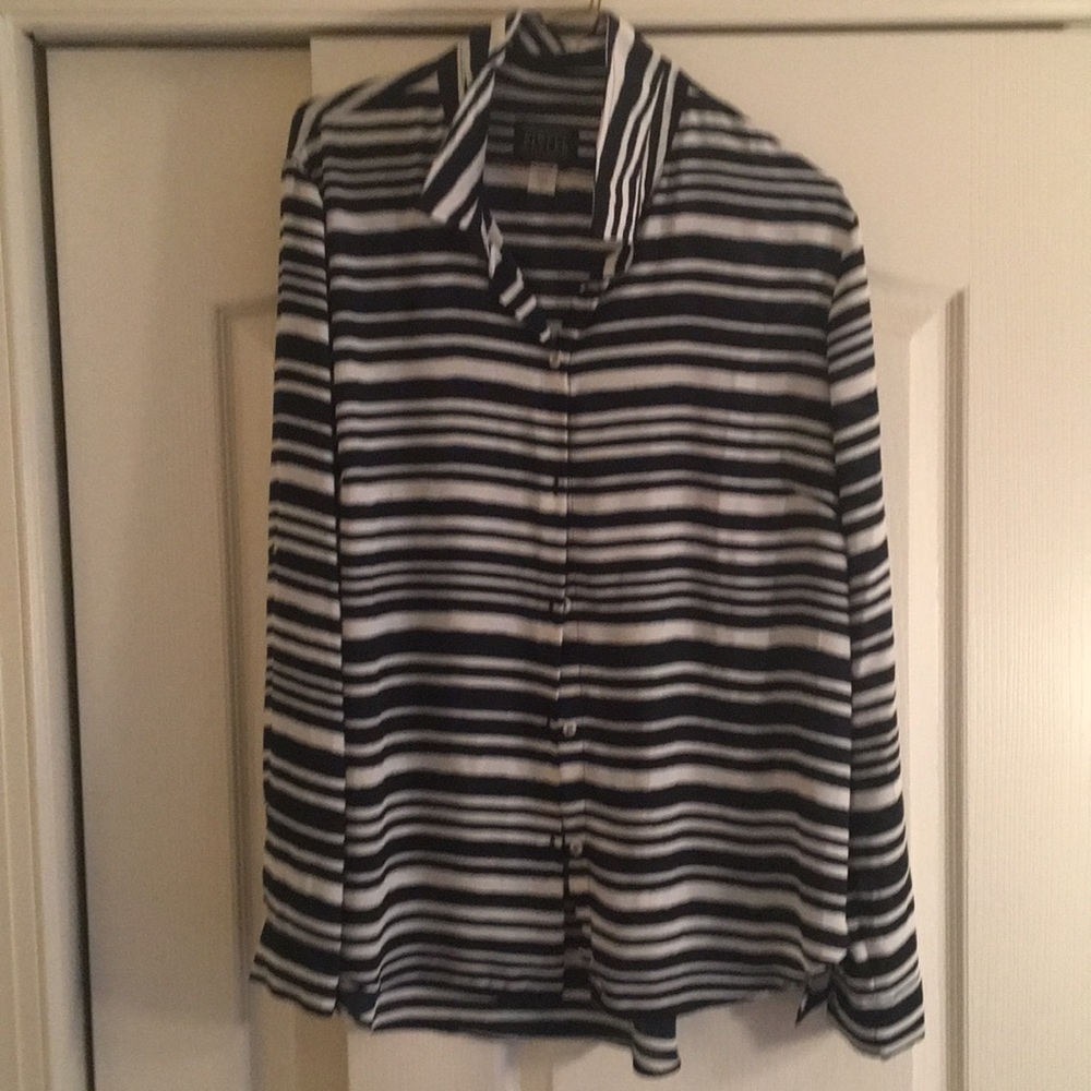 Blue & white horizontal striped button down